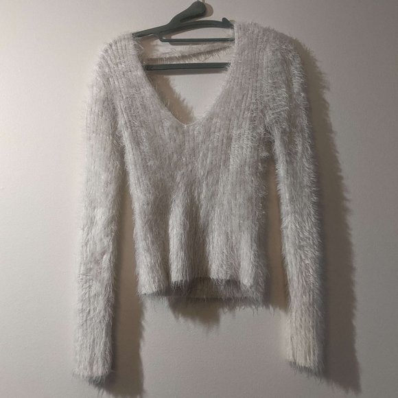 Bebe V Neck Fuzzy Sweater - Picture 1 of 7